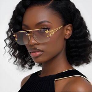 Women Sunglasses Gold Frame Square Brown Gradient Lens Stylish Female Lady's New